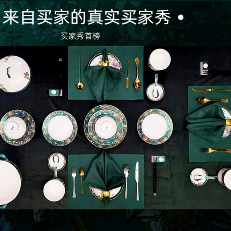 Porcelain tableware (Tangshan), bone‑china enamel, floral pattern, assorted serving pieces