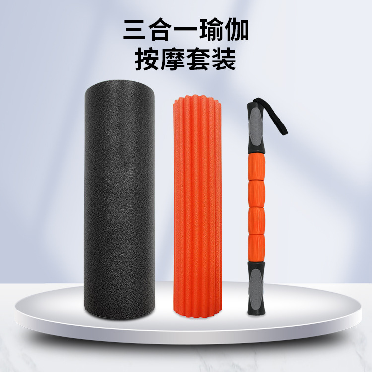 Tres en uno PE yoga traje de columna eje de espuma rodillo masajeador relajación muscular profunda masaje multifuncional palo