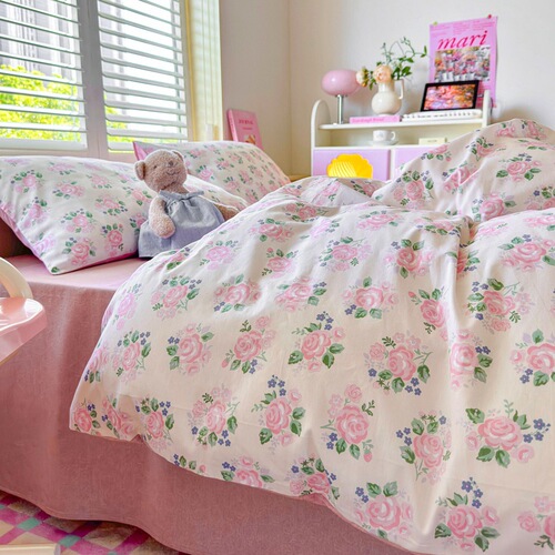 ins style 40 count bed four piece set pure cotton wholesale cotton quilt cover sheet bed sheet three piece student dormitory set
