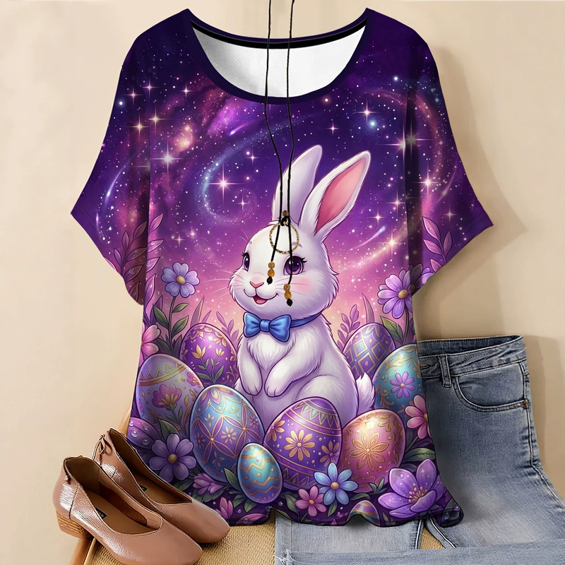 Cartoon Rabbit Santa Claus Print Loose Short-Sleeve T-Shirt for Women, New Summer Plus Size Women's Top Cartoon Rabbit Santa Claus Print Loose Short-Sleeve T-Shirt for Women, New Summer Plus Size Women's Top