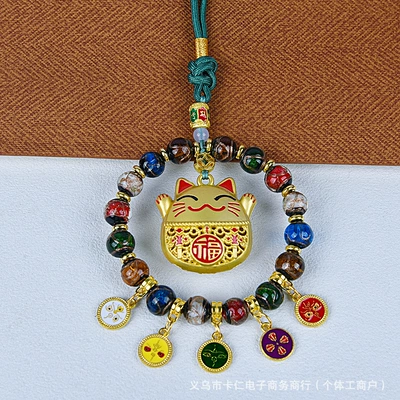 Car hanging: 2025 New Rotating Gourd Five-Way - lucky-cat-fragrant-ash-glazed-car-hanger
