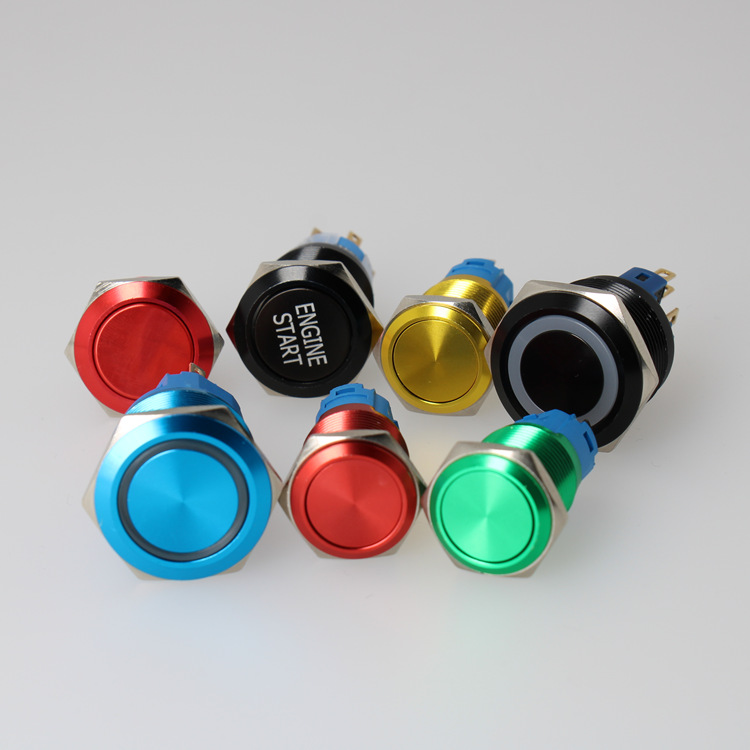 氧化色金属按钮开关12mm16mm19mm22mm带线防水大电流5A焊接脚