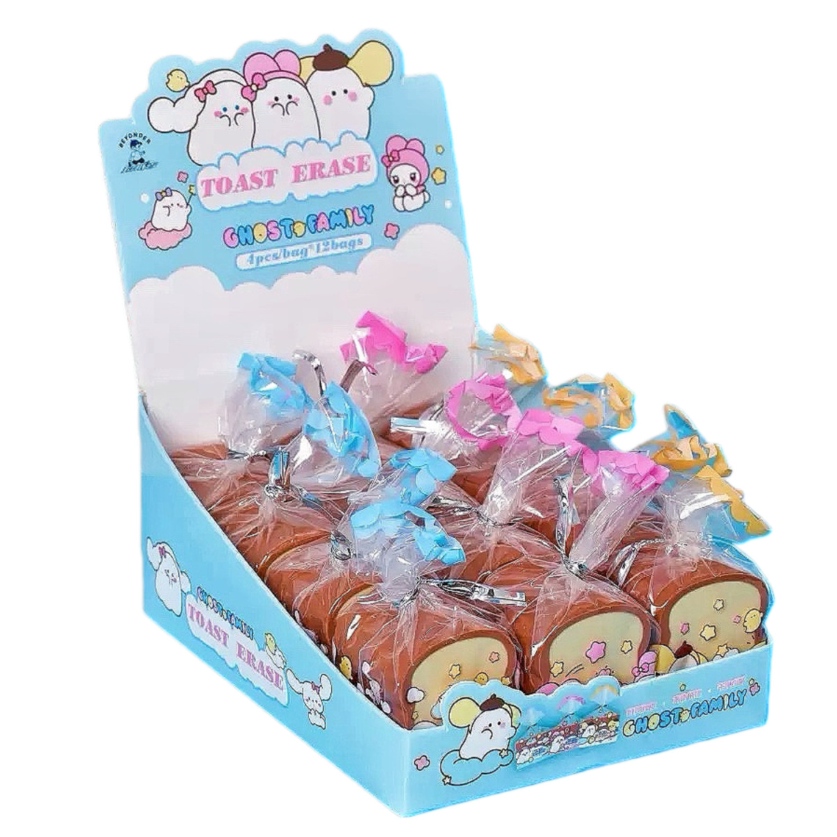 Fantasmas de dibujos animados familia tostada borracha simulación de alto valor facial pan borracha creativa estudiantes aprenden papelería