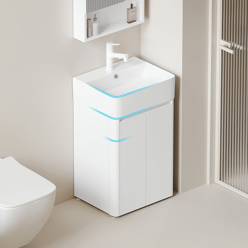 Arco de crema pequeño apartamento baño gabinete combinación engrosada panal lavado espacio lavabo piso lavabo integrado