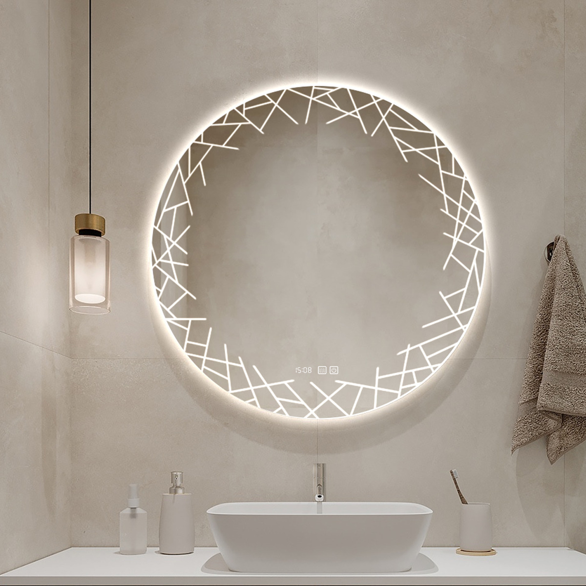 Espejo inteligente redondo creativo pantalla táctil espejo de baño baño pared led espejo de maquillaje luminoso