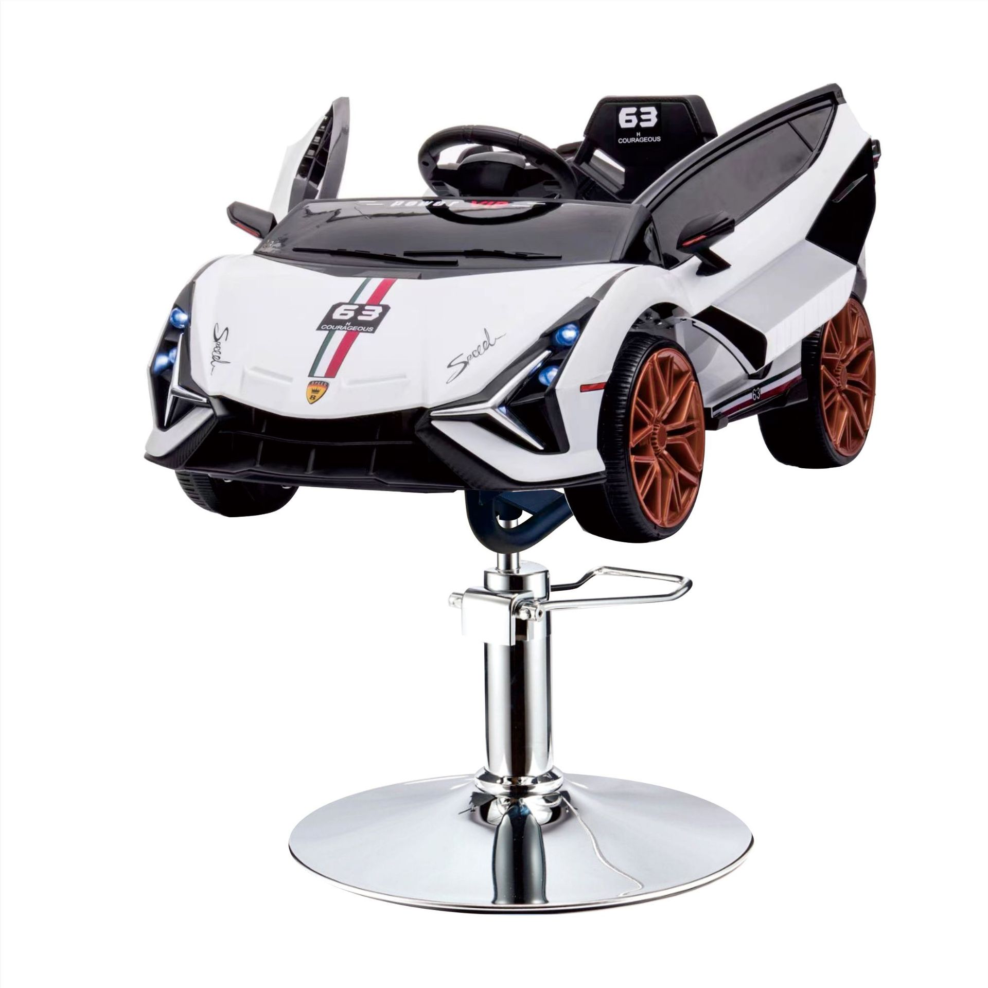 Asiento de peluquería eléctrico para niños, silla de peluquería para automóvil, silla giratoria elevadora, música, salón de peluquería para niños, silla de corte para niños image 25
