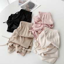 夏季新款醋酸缎面抓花休闲裤女显瘦国风爽滑冰丝直筒裤子H8030