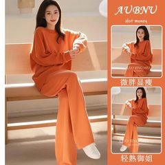 大码时尚春秋季女装韩系chic别致御姐风又a又飒休闲橘色卫衣套装