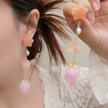 小清新甜美星星流苏花瓣吊坠草莓耳钉ins风超仙灵动俏皮可爱耳坠