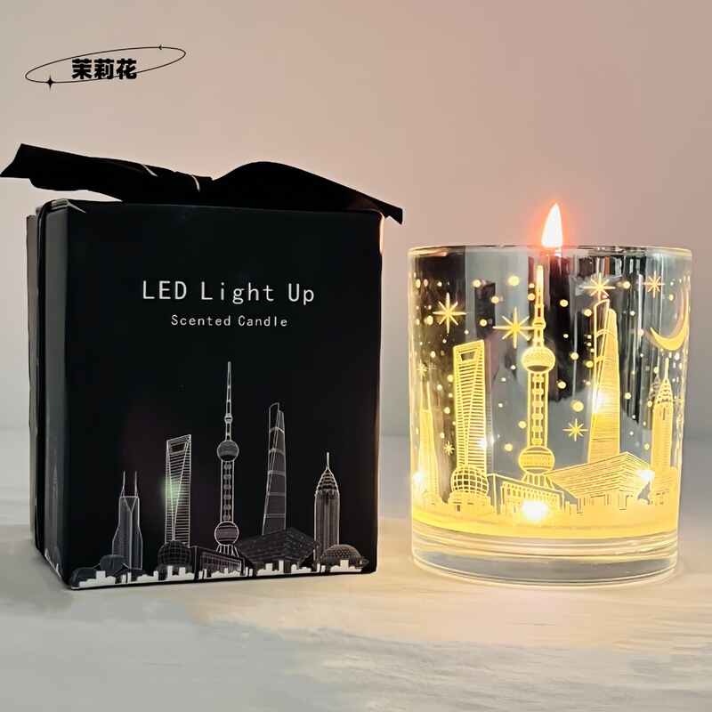 Oriental Pearl Carved Fragrance Light-Controlled Aromatherapy Candle Essential Oil Gift Led Light-Sensing Aromatherapy Lamp Glowing Wax