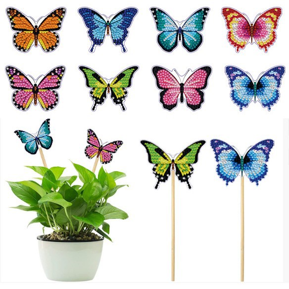 Estacas decorativas para macetas con diseño de flores para decoración de plantas en el hogar y escritorio, fabricante de estacas de jardín hechas a mano con pegatinas de diamantes DIY.