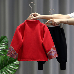 New Year's greeting clothes for boys, one-piece velvet Hanfu, Chinese style baby one-year-old dress, children's Tang suit suit, festive New Year's clothing