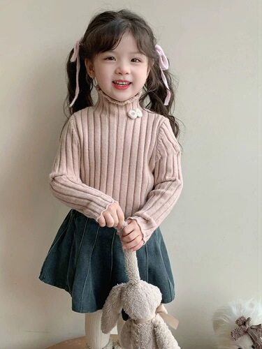 New winter version padded sweater for girls, children's winter base layer top, baby girl winter knitwear