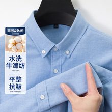 春秋季男士高级感衬衫长袖休闲商务高品质牛津纺白衬衣免烫衣服男