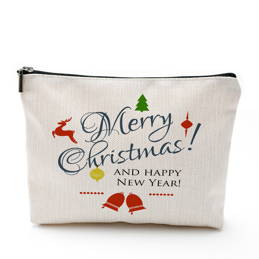 Bolsa de Almacenamiento de Cosméticos y Joyas de Algodón y Lino con Cierre y Estampado de Corazón para Navidad, de Amazon