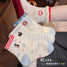 可爱卡通袜子女春夏薄款中筒袜女士网眼透气棉袜ins无骨诸暨女袜