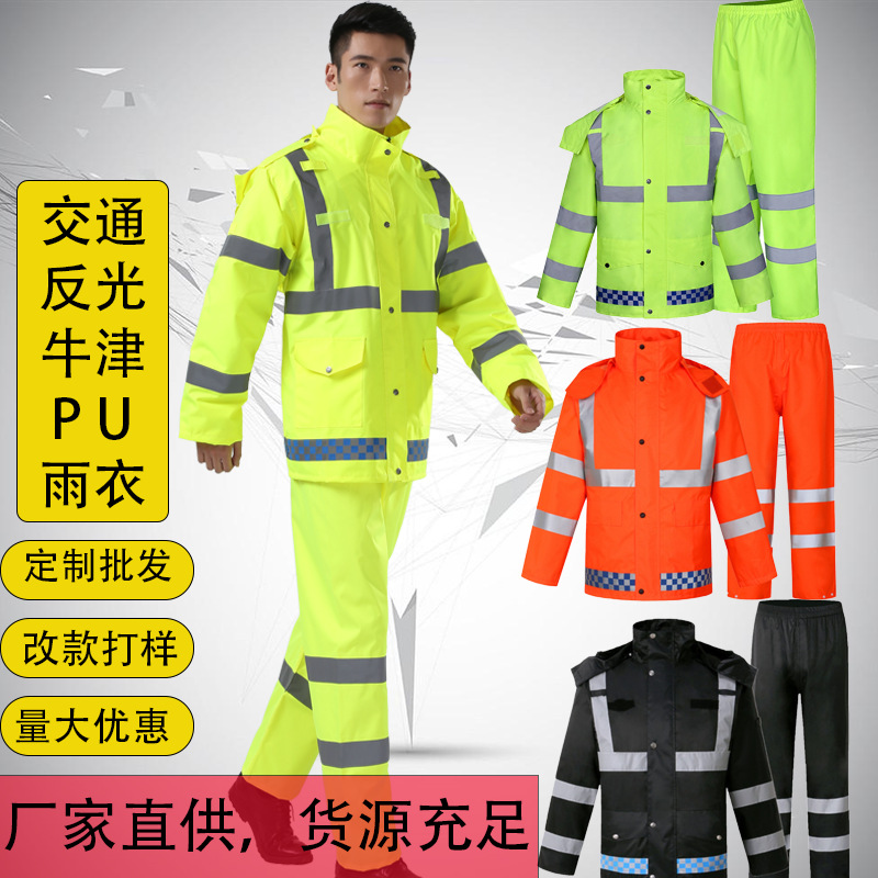 Conjunto de impermeable y pantalones de lluvia fluorescentes verdes al por mayor para servicios de saneamiento y tráfico, patrullaje de seguridad, protección de rescate, impermeables y gruesos.