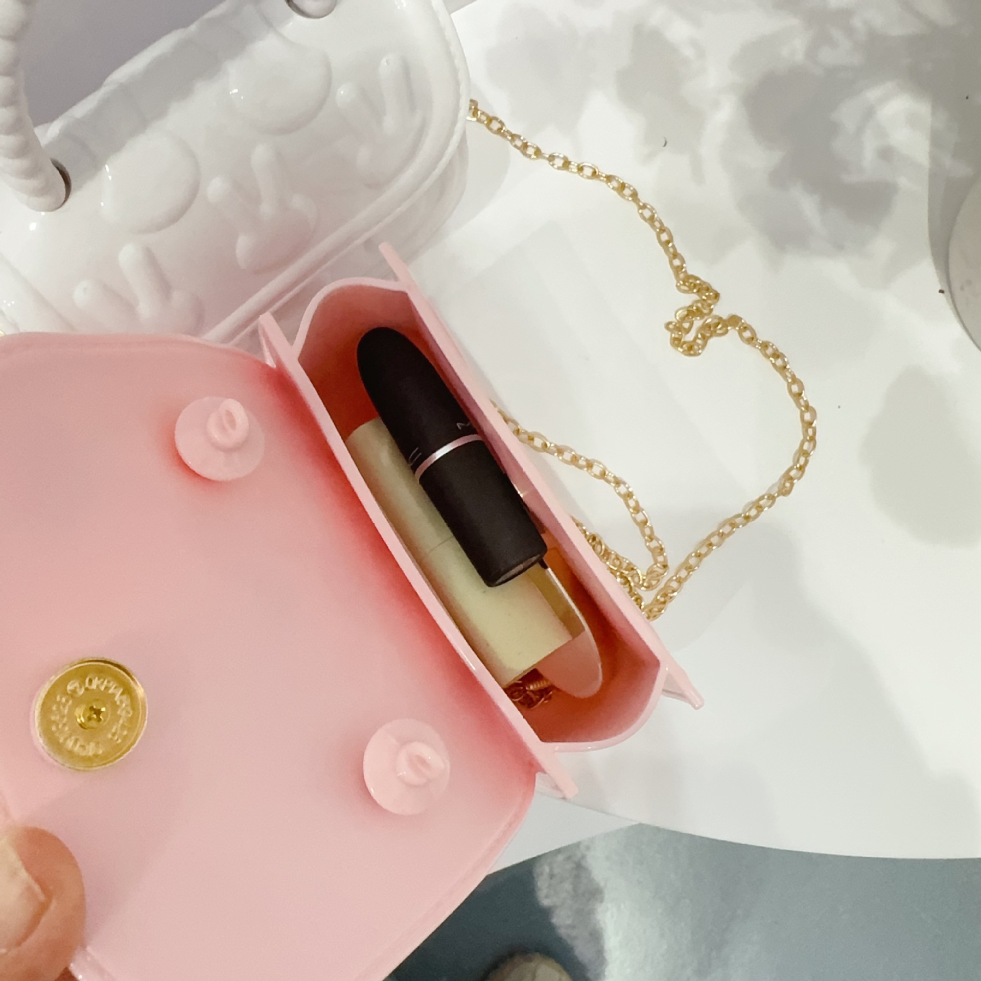 210g Weight Magnetic Buckle Closure Type Top Handle, Chain Strap Type Jelly Bag Bags Type Street, Shopping Occasion PVC Material Solid Color Pattern All Seasons Season Women's Gender Cute Style Square Shape Women's PVC Solid Color Cute Square Magnetic Buckle Jelly Bag 21