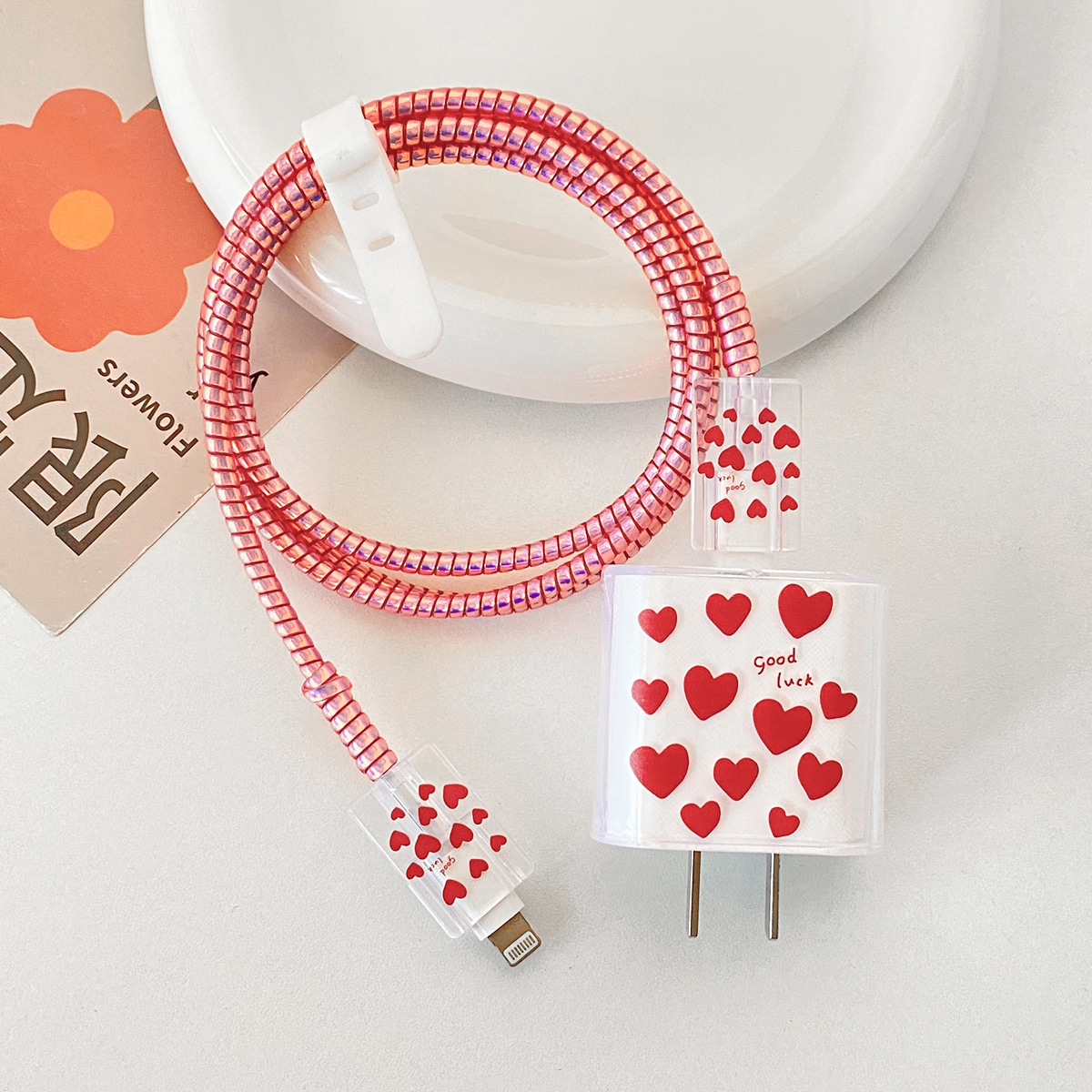 삼성 25w-luck 빨간 사랑 머리 커버 스레드 커버 2 1 미터 레이저 빨간 로프