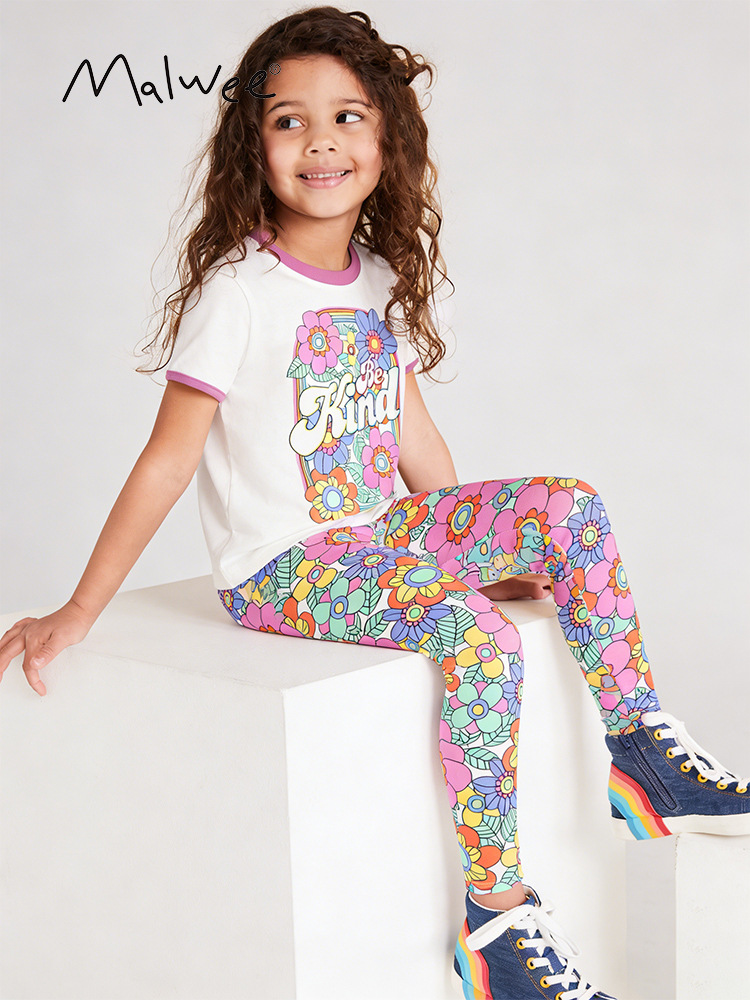 Transfronterizo malwee niñas camisetas de cuello redondo de verano nuevo conjunto de dos piezas para niños europeos y estadounidenses lindos