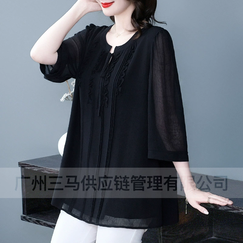 2025 лето новый французский европейский стиль высокого класса счетчик кружева мода шифоновая рубашка топ большой размер толстая MM женская одежда