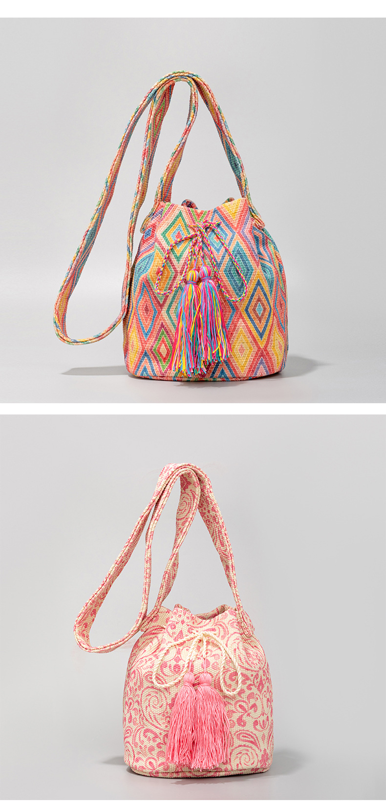 New Women's Bag ENSPT Crossbody Bucket Bag Bohemian Ethnic Style Canvas Bag Women's Printed New Canvas Commuting Bag_voghion.com