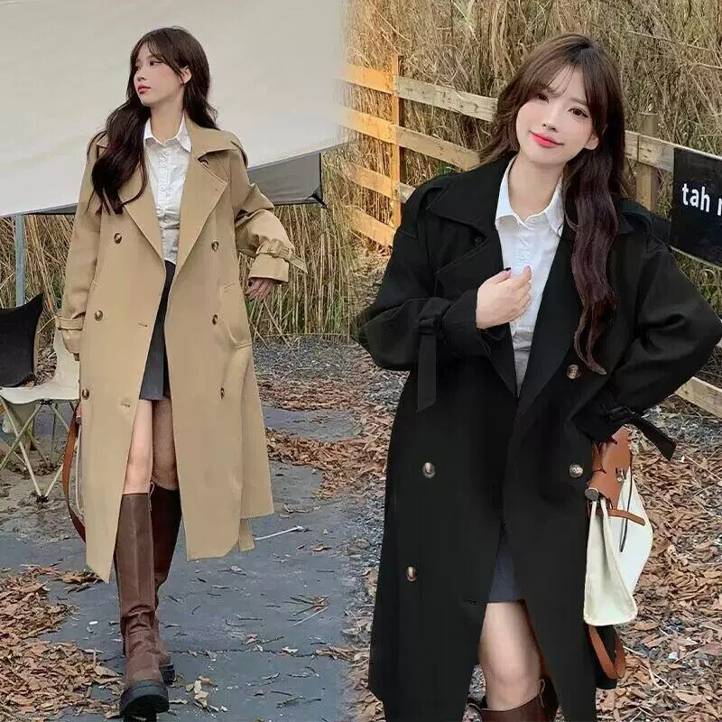 2024 Petite Autumn Korean Popular Mid-length New Autumn Trenchcoat Coat Women's Coat Chic Elegant Year