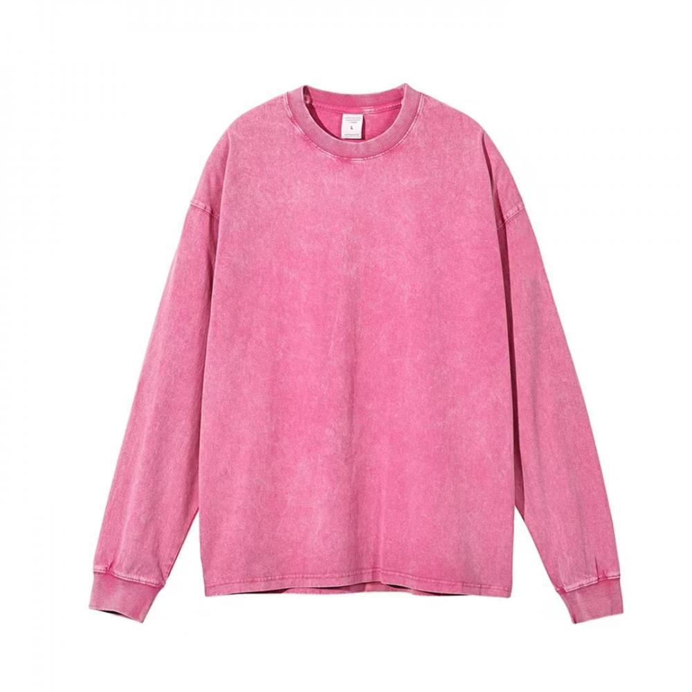 230g pure cotton washed distressed long-sleeved T-shirt for men, solid color American retro trend loose inner layer base layer printed pic 19