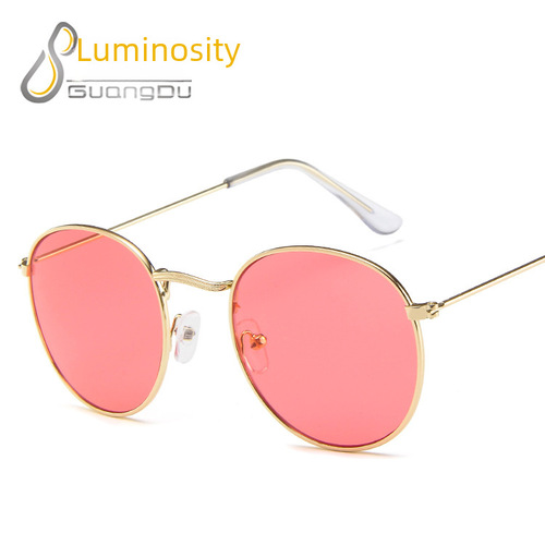 3447 Trendy Metal Sunglasses for Women Round Frame Retro Sunglasses Color Film Sunglasses Fashionable European and American Eyewear