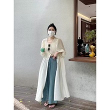 韩版气质感褶皱显瘦气质2024夏季法式复古宽松字长裙子