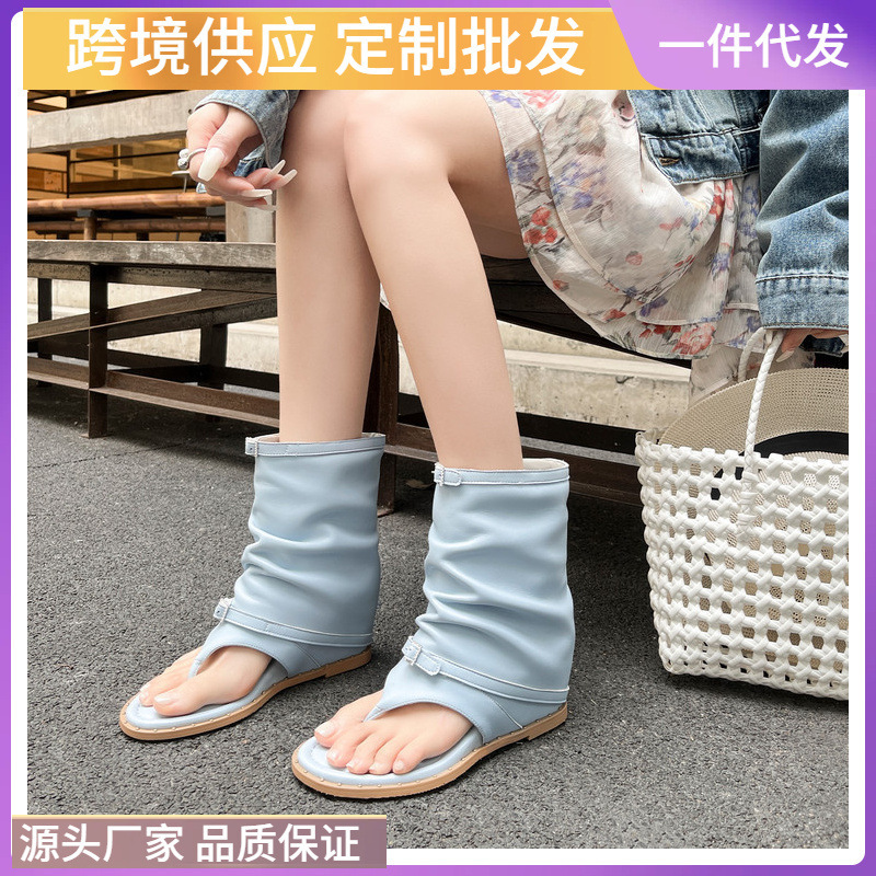 Designer-Style European and American Summer Cut-Out Thong-Toe Hidden Heel Short Boots for Women with Belt Buckle, Breathable Slip-On Boots Designer-Style European and American Summer Cut-Out Thong-Toe Hidden Heel Short Boots for Women with Belt Buckle, Breathable Slip-On Boots