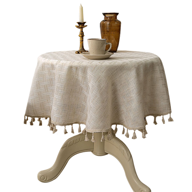 Tejido transfronterizo tela de mesa redonda algodón lino de alto nivel de sensación de mesa de comedor de mesa de té tela de mesa japonesa de alto valor de cara
