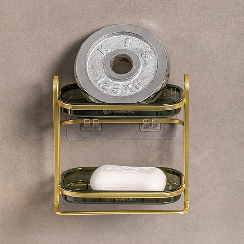 Iron soap box bathroom double-layer three-layer punch-free wall-mounted drain rack light luxury soap storage rack