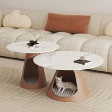茶桌装组合岩板茶机简约圆形小户型茶几客厅家用客厅桌岩板茶几