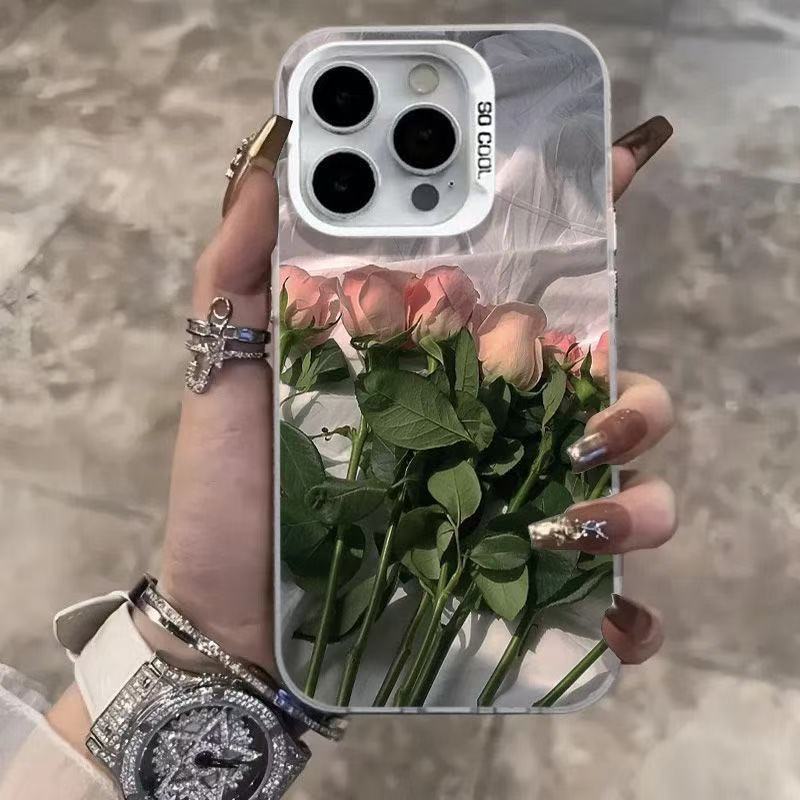 Funda para teléfono móvil iphone16 con rosa personalizada Apple 15promax/14 anti-caída 13pro12 Europa y América 11xr