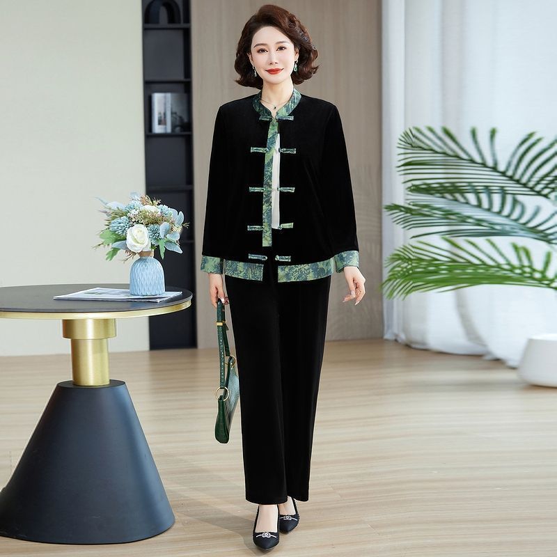 中年妈妈套装金丝绒春秋秋装洋气新款两件套外套中老年女装上衣女|undefined
