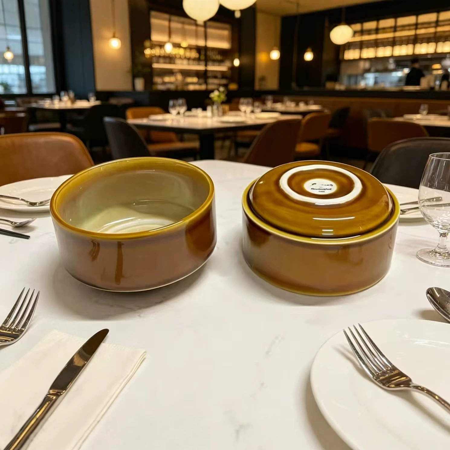 Tazón de cerámica para ensalada, plato de sopa, plato irregular para hotel y uso doméstico, Luzhuang LZ Bangkok, color marrón miel.
