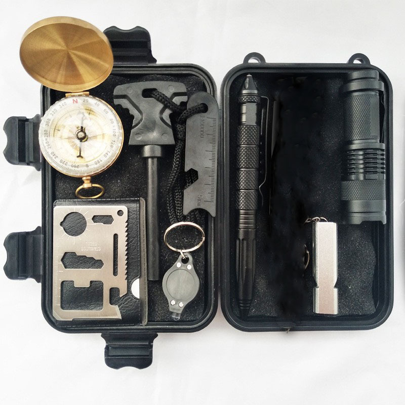 新款升级装备探险求生毯工具套装多功能野外生存指南针急救盒