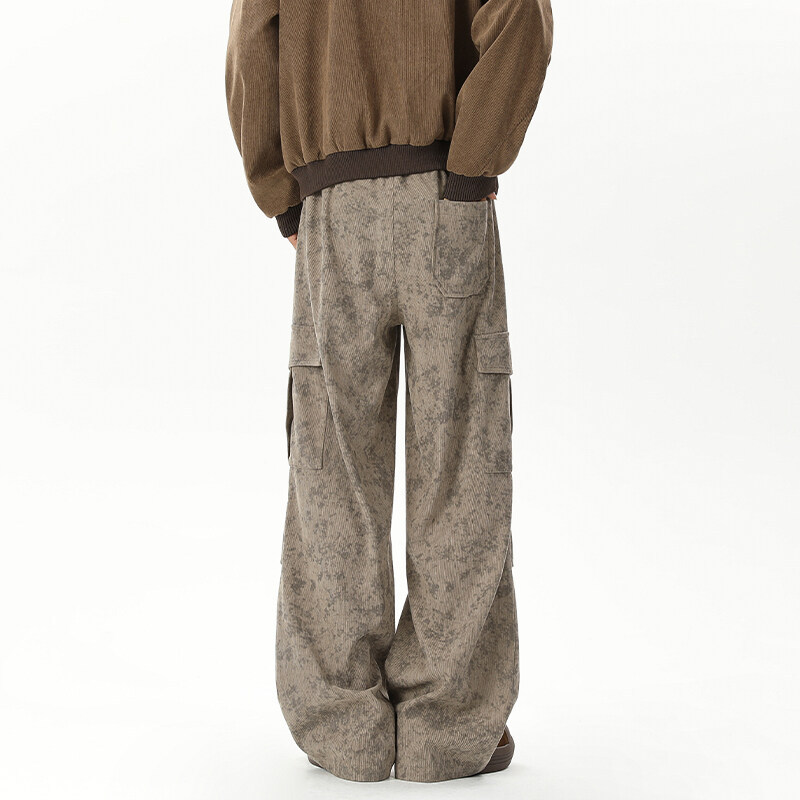 Wasteland-style Marble Pattern Work Pants For Men, Summer American-style Tie-dye Corduroy Pants, High Street Versatile_voghion.com
