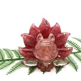 天然水晶碎石九尾狐树脂滴胶摆件 办公室家居工艺品摆件厂家批发