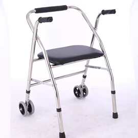 厂家销售带轮带座助行器不锈钢轮椅助行器老年人拐杖助行器图片