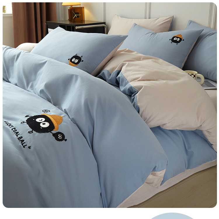 2025 nueva cama de algodón de dibujos animados de cuatro piezas funda de edredón de algodón sábana dormitorio juego de cama de tres piezas