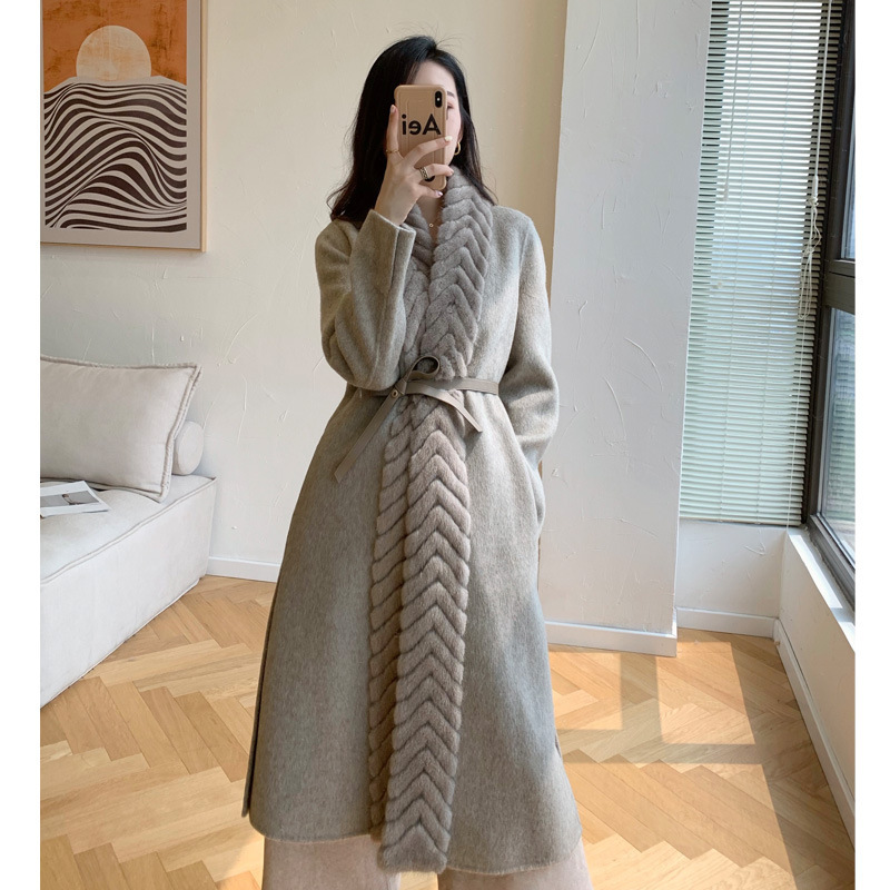 2025 Autumn/Winter New Lp Mink Collar Double-Layer Cashmere Wool Coat High-End Mid-Length Woolen Jacket for Women