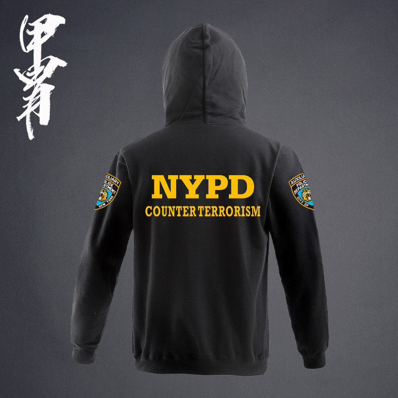 Hoodie Trendy for Students, Unisex, Versatile Navy Blue Sweatshirt, New Autumn/Winter Nypd Hooded Jacket, Fleece-Lined, Thick, Loose Fit