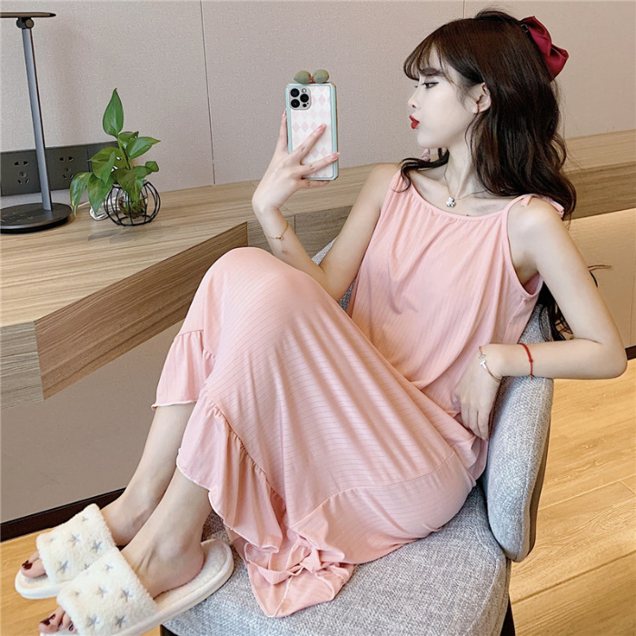 Directo de fábrica del camisón verano puro deseo estilo arco Correa pijamas mujeres japonés Dulce fino sedoso desgaste hogar