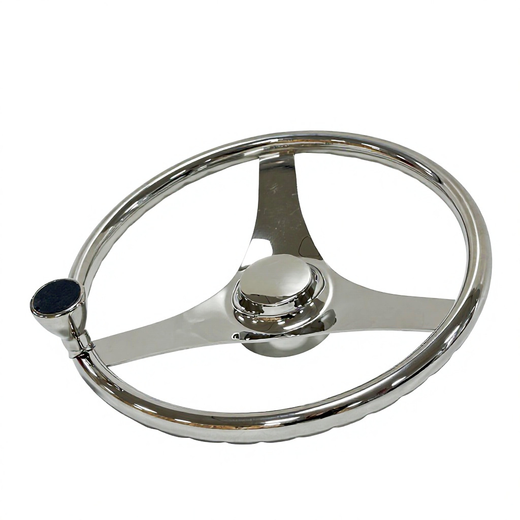 3-spoke stainless steel 304 yacht steering wheel, marine steering wheel with power assist knob, ship rudder wheel