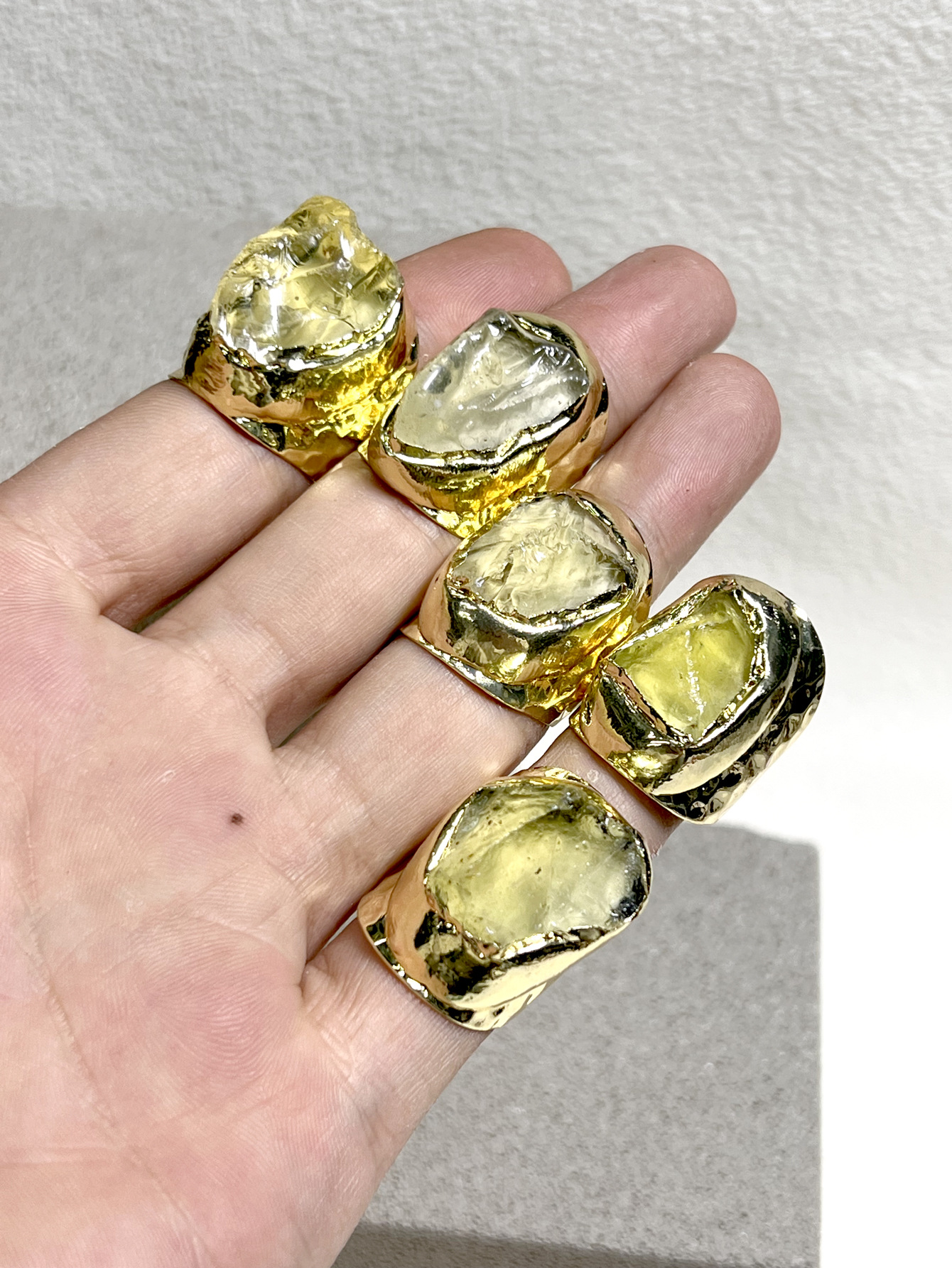 Party, Street Occasion Unisex Citrine Plating Healing Irregular Open Rings Healing Crystals Jewelry