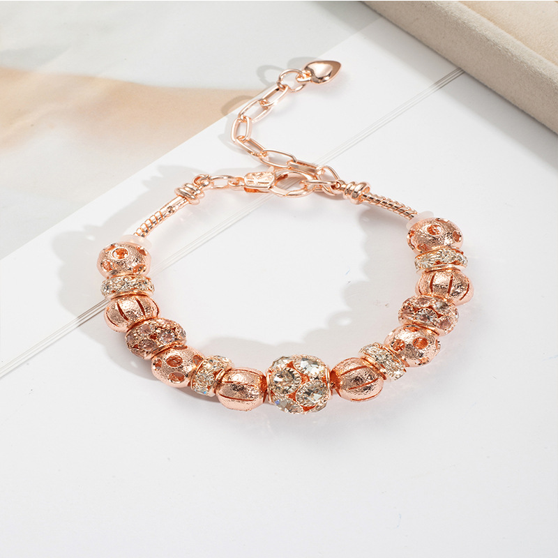 Panjia pulsera Dora DIY cuentas de moda personalidad explosiva transfronteriza diamantes circular hueco ajustable pulsera de cobre