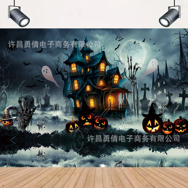 Cross-border New Dark Castle Photography Background Cloth Halloween Party Party Decoration Banner Hanging Cloth Props Cross-border New Dark Castle Photography Background Cloth Halloween Party Party Decoration Banner Hanging Cloth Props