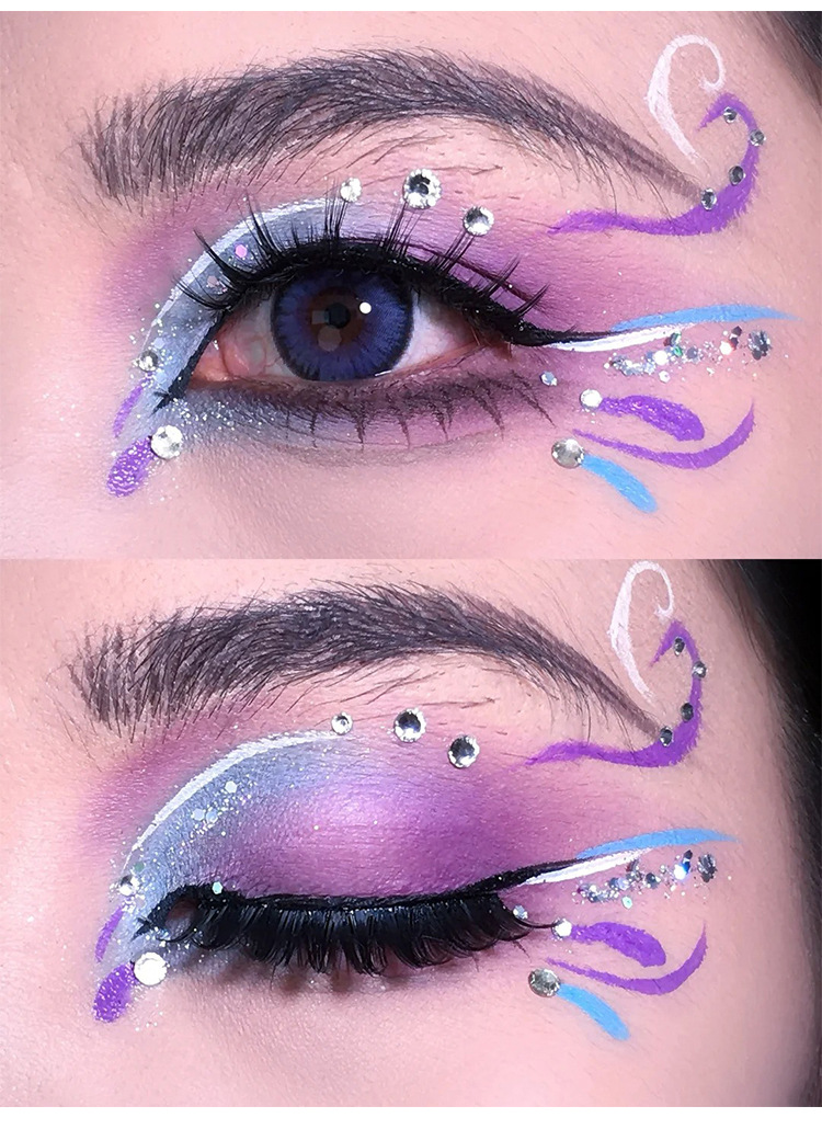The student stage makeup with colorful eyeshadow, featuring a special blue, green, purple and pearlescent eyeshadow palette, showcases a dazzling performance of makeup undefined